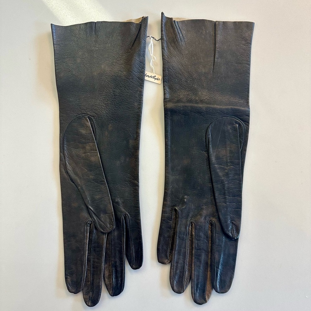 Vintage Christian Dior, Leather Black Gloves, Size 7, NWT